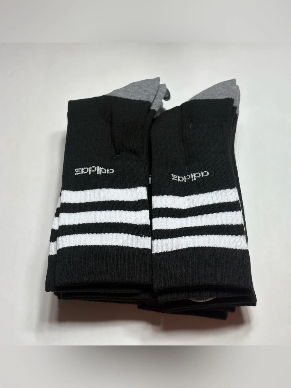 adidas Men's Black and White 3-stripe roller Athletic Crew Socks - 6 Pack
